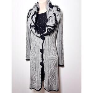 Dramatic Gothic Wool Cardigan with Statement Collar and Cloth Buttons Size S